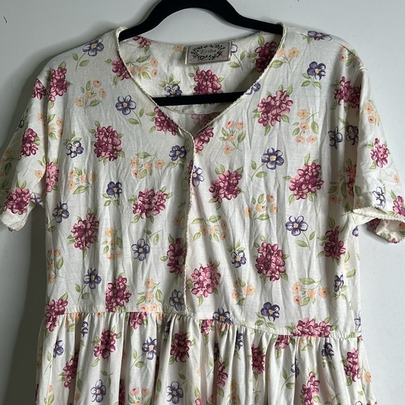 Erica vantage floral midi dress side pockets quarter button size M ivory red - Picture 5 of 9